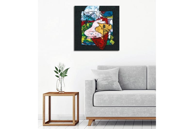 Canvastavla - Abstrakt komposition med organiska former och färgglada inslag - Röd / Grön / Gul - Inredning - Tavlor & posters - Canvastavla