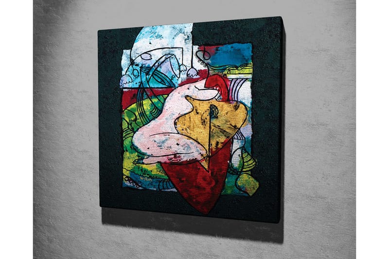 Canvastavla - Abstrakt komposition med organiska former och färgglada inslag - Röd / Grön / Gul - Inredning - Tavlor & posters - Canvastavla