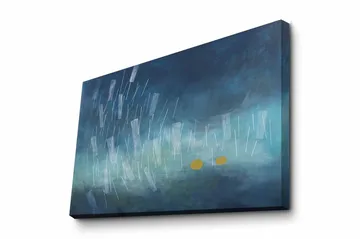 Canvastavla - Abstrakt komposition med regndroppar och gyllene cirklar - Mörkblå / Ljusblå / Gul - Inredning - Tavlor & posters - Canvastavla