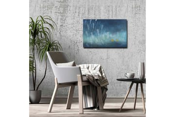 Canvastavla - Abstrakt komposition med regndroppar och gyllene cirklar - Mörkblå / Ljusblå / Gul - Inredning - Tavlor & posters - Canvastavla