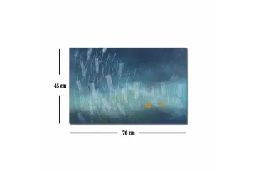 Canvastavla - Abstrakt komposition med regndroppar och gyllene cirklar - Mörkblå / Ljusblå / Gul - Inredning - Tavlor & posters - Canvastavla