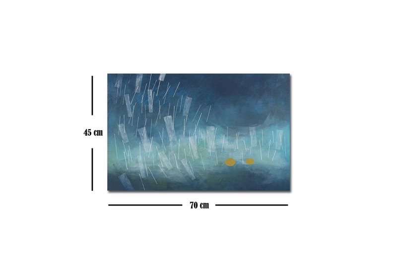 Canvastavla - Abstrakt komposition med regndroppar och gyllene cirklar - Mörkblå / Ljusblå / Gul - Inredning - Tavlor & posters - Canvastavla