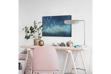 Canvastavla - Abstrakt komposition med regndroppar och gyllene cirklar - Mörkblå / Ljusblå / Gul - Inredning - Tavlor & posters - Canvastavla