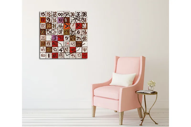 Canvastavla - Abstrakt komposition med siffror och linjer - Röd / Brun / Vit - Inredning - Tavlor & posters - Canvastavla