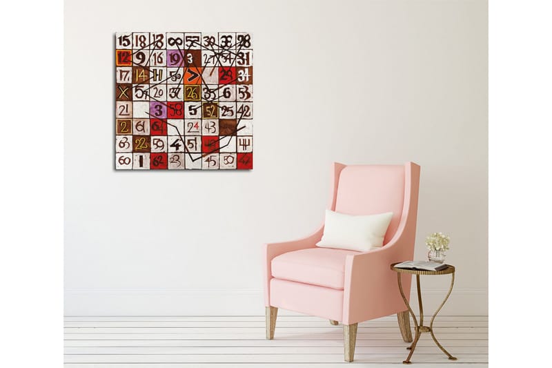 Canvastavla - Abstrakt komposition med siffror och linjer - Röd / Brun / Vit - Inredning - Tavlor & posters - Canvastavla