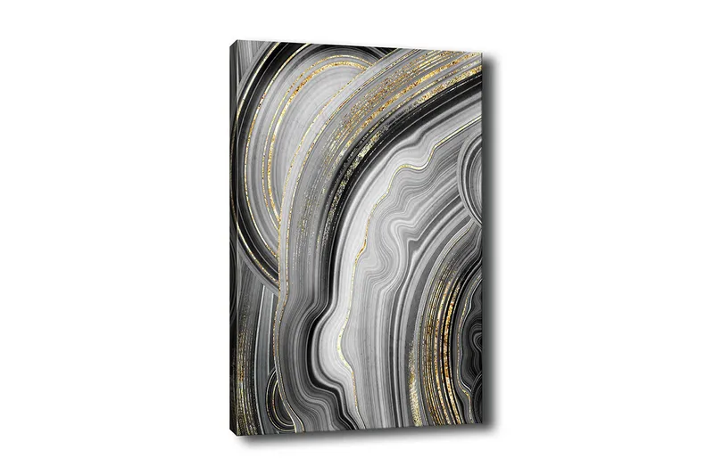 Canvastavla - Abstrakt komposition med svarta och gråa mönster, Svart / Grå / Guld