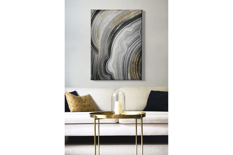 Canvastavla - Abstrakt komposition med svarta och gråa m önster - Svart / Grå / Guld - Inredning - Tavlor & posters - Canvastavla