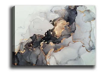 Canvastavla - Abstrakt komposition med svarta och gyllene inslag - Svart / Guld / Grå - Inredning - Tavlor & posters - Canvastavla