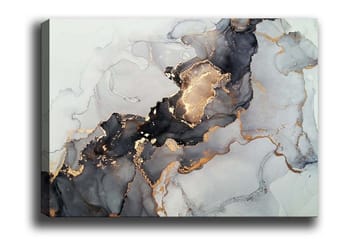 Canvastavla - Abstrakt komposition med svarta och gyllene inslag - Svart / Guld / Grå - Inredning - Tavlor & posters - Canvastavla