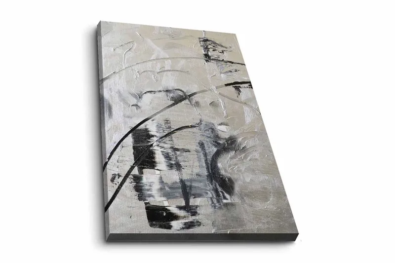 Canvastavla - Abstrakt komposition med svarta och vita linjer, Svart / Vit / Grå