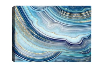 Canvastavla - Abstrakt komposition med vågiga linjer i blå nyanser - Blå / Turkos / Guld - Inredning - Tavlor & posters - Canvastavla