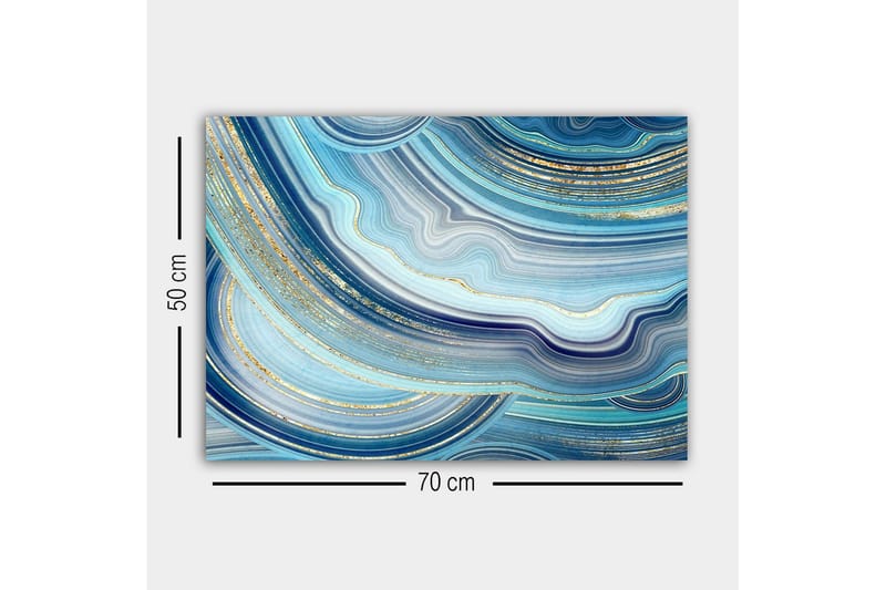Canvastavla - Abstrakt komposition med vågiga linjer i blå nyanser - Blå / Turkos / Guld - Inredning - Tavlor & posters - Canvastavla