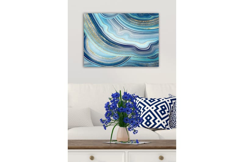 Canvastavla - Abstrakt komposition med vågiga linjer i blå nyanser - Blå / Turkos / Guld - Inredning - Tavlor & posters - Canvastavla