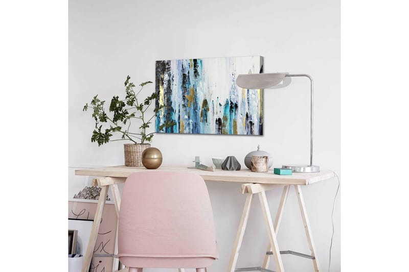 Canvastavla - Abstrakt komposition med vertikala linjer och färgade inslag - Blå / Svart / Guld - Inredning - Tavlor & posters - Canvastavla