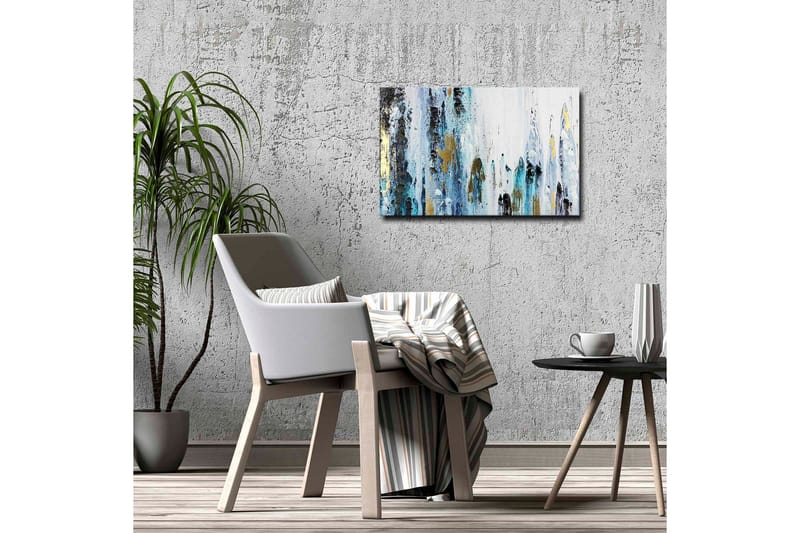 Canvastavla - Abstrakt komposition med vertikala linjer och färgade inslag - Blå / Svart / Guld - Inredning - Tavlor & posters - Canvastavla