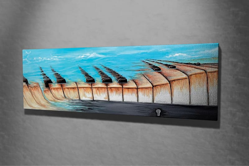 Canvastavla - Abstrakt landskap med en sjö och geometriska former - Blå / Beige / Svart - Inredning - Tavlor & posters - Canvastavla