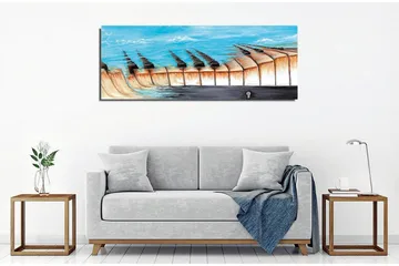 Canvastavla - Abstrakt landskap med en sjö och geometriska former - Blå / Beige / Svart - Inredning - Tavlor & posters - Canvastavla