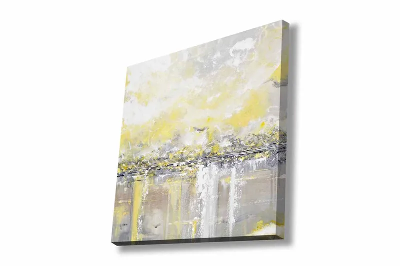 Canvastavla - Abstrakt landskap med ljusa nyanser av gult och grått, Gult / Grått