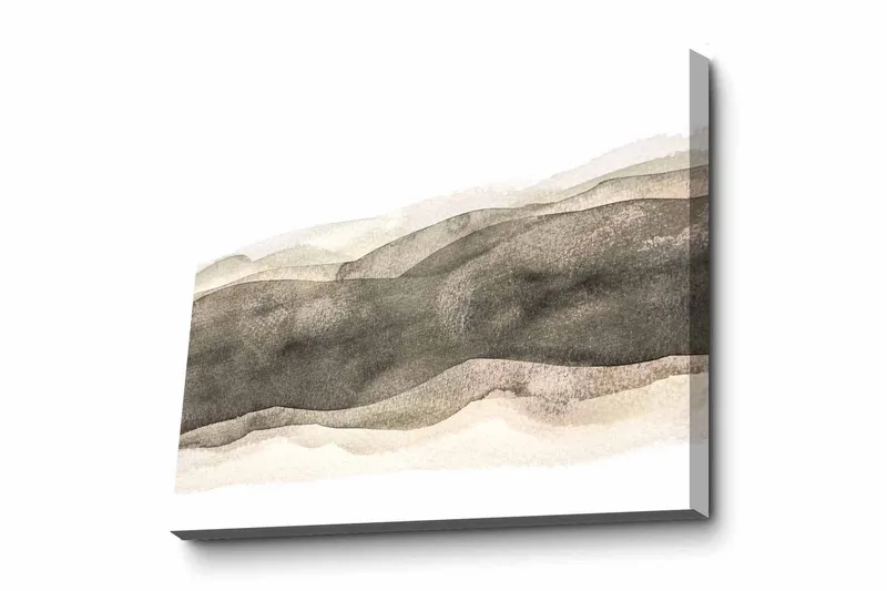 Canvastavla - Abstrakt landskap med mjuka, vågiga former, Grå / Beige / Vit