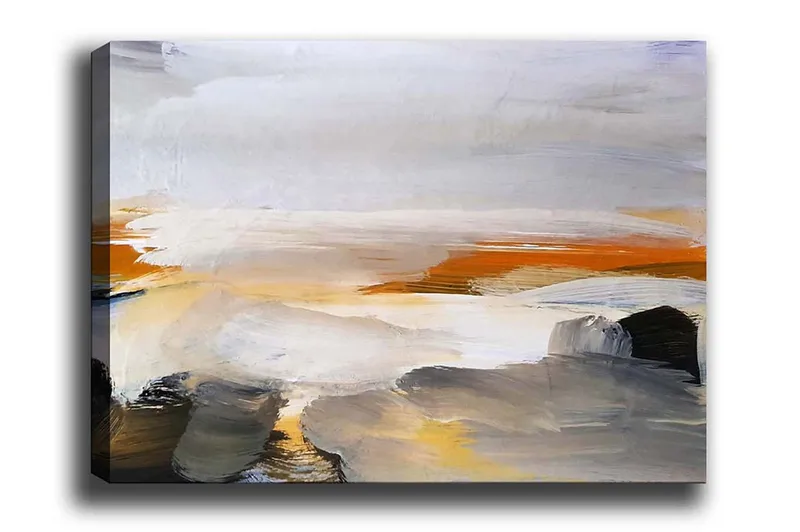 Canvastavla - Abstrakt landskap med mjuka färgövergångar, Grå / Orange / Vit