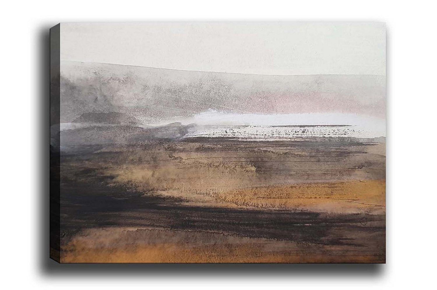 Canvastavla - Abstrakt landskap med mjuka övergångar mellan jordtoner och grå nyanser - Grå / Brun / Beige