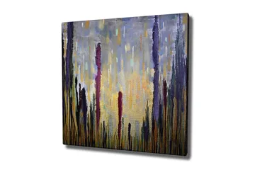 Canvastavla - Abstrakt landskap med vertikala former - Lila / Guld / Grön - Inredning - Tavlor & posters - Canvastavla