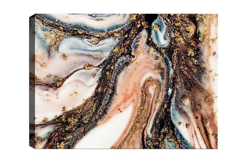 Canvastavla - Abstrakt mönster med svarta och gyllene inslag - Guld / Svart / Rosa - Inredning - Tavlor & posters - Canvastavla