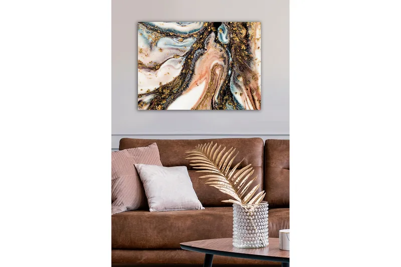 Canvastavla - Abstrakt mönster med svarta och gyllene inslag - Guld / Svart / Rosa - Inredning - Tavlor & posters - Canvastavla