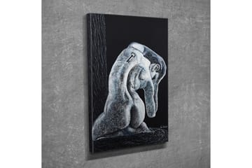 Canvastavla - Abstrakt skulptur av en sittande figur med en nyckel på ryggen - Svart / Grå / Vit - Inredning - Tavlor & posters - Canvastavla