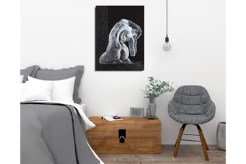 Canvastavla - Abstrakt skulptur av en sittande figur med en nyckel på ryggen - Svart / Grå / Vit - Inredning - Tavlor & posters - Canvastavla