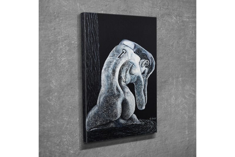Canvastavla - Abstrakt skulptur av en sittande figur med en nyckel på ryggen - Svart / Grå / Vit - Inredning - Tavlor & posters - Canvastavla