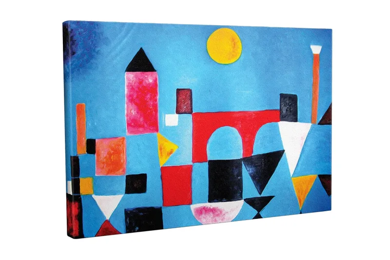 Canvastavla - Abstrakt stadslandskap med geometriska former och färgglada byggnader - Blå / Röd / Svart - Inredning - Tavlor & posters - Canvastavla