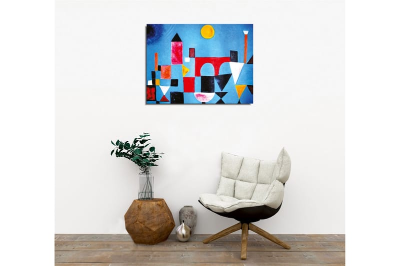 Canvastavla - Abstrakt stadslandskap med geometriska former och färgglada byggnader - Blå / Röd / Svart - Inredning - Tavlor & posters - Canvastavla