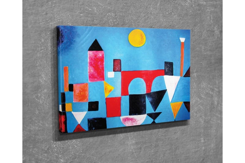 Canvastavla - Abstrakt stadslandskap med geometriska former och färgglada byggnader - Blå / Röd / Svart - Inredning - Tavlor & posters - Canvastavla