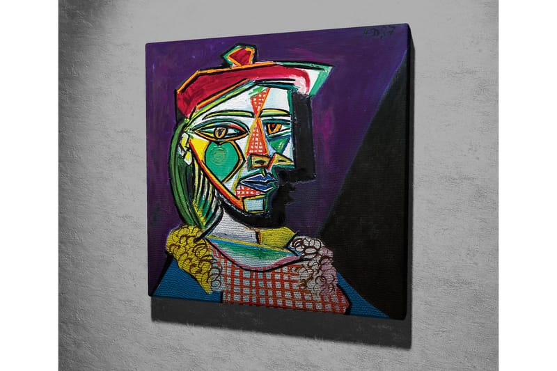 Canvastavla - Abstrakt porträtt av en kvinna med geometriska former - Grön / Röd / Lila - Inredning - Tavlor & posters - Canvastavla