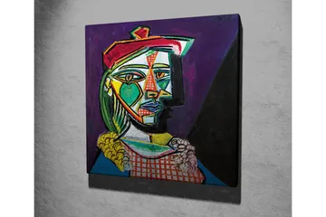 Canvastavla - Abstrakt porträtt av en kvinna med geometriska former - Grön / Röd / Lila - Inredning - Tavlor & posters - Canvastavla