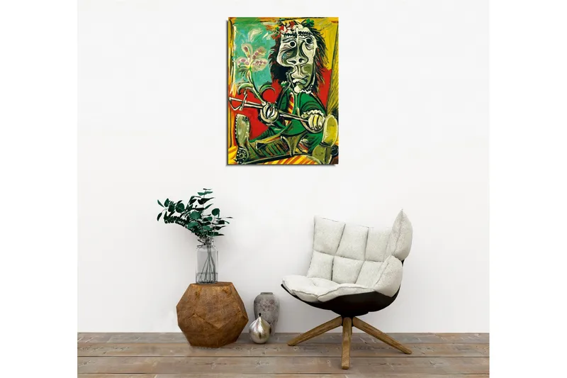 Canvastavla - Abstrakt porträtt av en man med blomma och instrument - Grön / Röd / Svart - Inredning - Tavlor & posters - Canvastavla