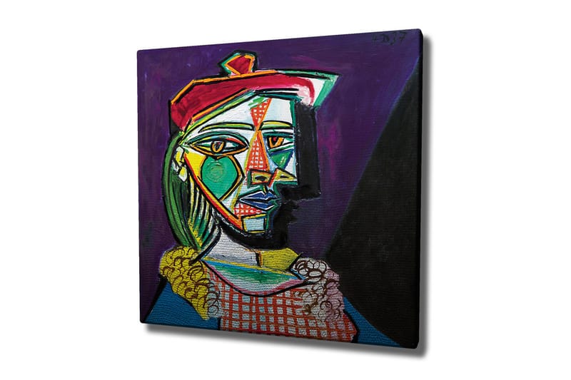 Canvastavla - Abstrakt porträtt av en kvinna med geometriska former - Grön / Röd / Lila - Inredning - Tavlor & posters - Canvastavla