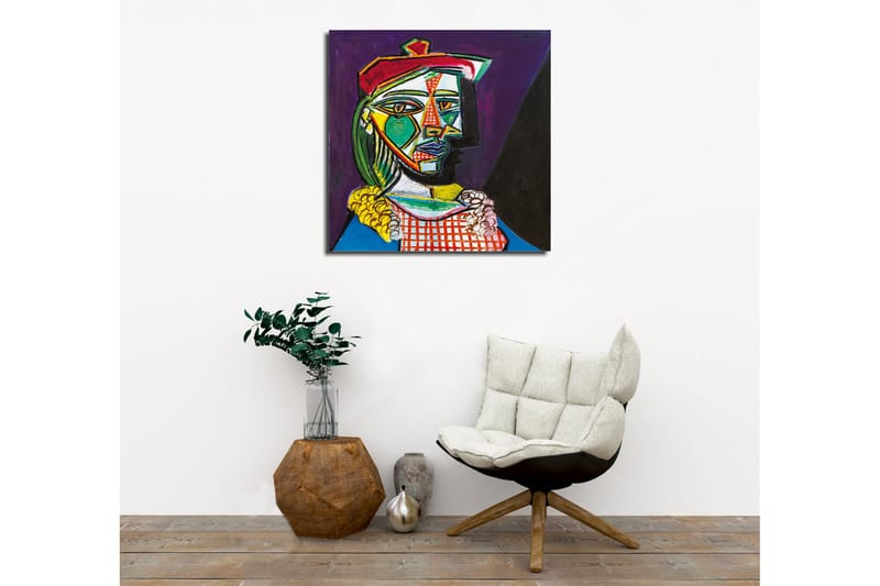 Canvastavla - Abstrakt porträtt av en kvinna med geometriska former - Grön / Röd / Lila - Inredning - Tavlor & posters - Canvastavla