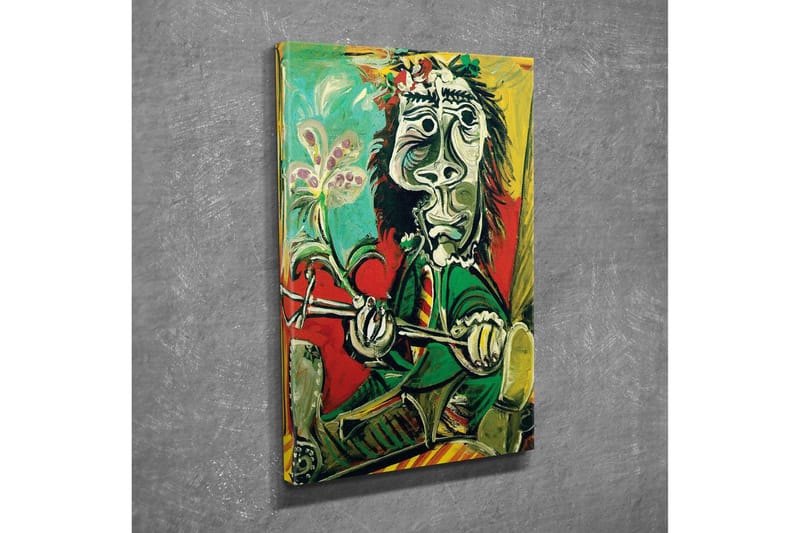 Canvastavla - Abstrakt porträtt av en man med blomma och instrument - Grön / Röd / Svart - Inredning - Tavlor & posters - Canvastavla