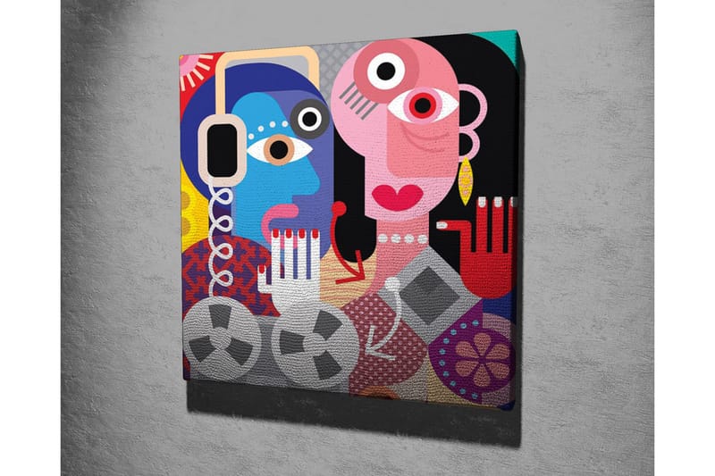 Canvastavla - Abstrakt porträtt av två ansikten med färgglada detaljer - Blå / Rosa / Röd - Inredning - Tavlor & posters - Canvastavla