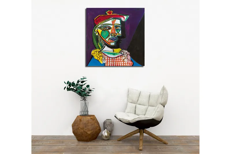 Canvastavla - Abstrakt porträtt av en kvinna med geometriska former - Grön / Röd / Lila - Inredning - Tavlor & posters - Canvastavla