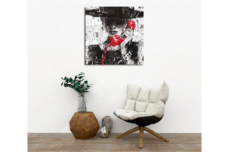 Canvastavla - Abstrakt porträtt med en röd telefon och grafiska element - Röd / Svart / Vit - Inredning - Tavlor & posters - Canvastavla