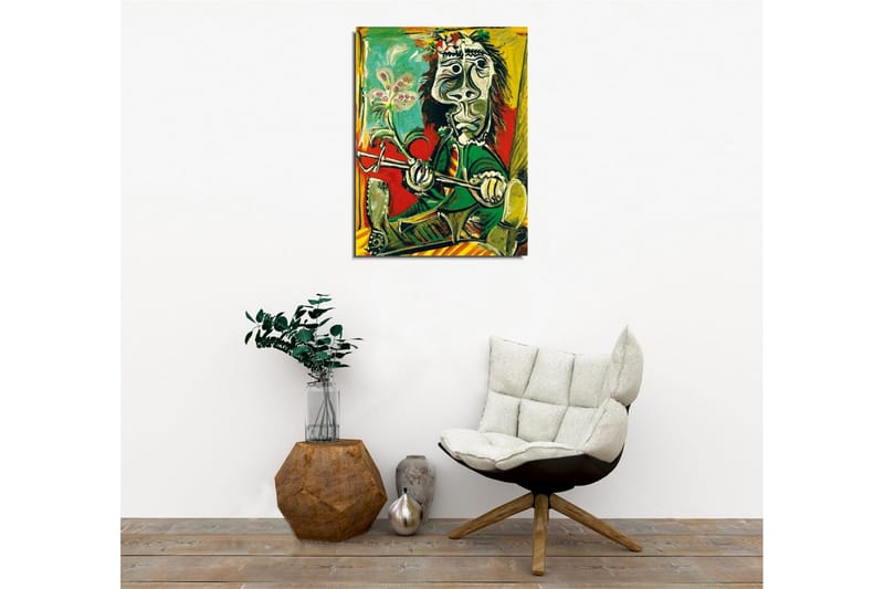 Canvastavla - Abstrakt porträtt av en man med blomma och instrument - Grön / Röd / Svart - Inredning - Tavlor & posters - Canvastavla