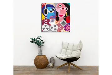 Canvastavla - Abstrakt porträtt av två ansikten med färgglada detaljer - Blå / Rosa / Röd - Inredning - Tavlor & posters - Canvastavla