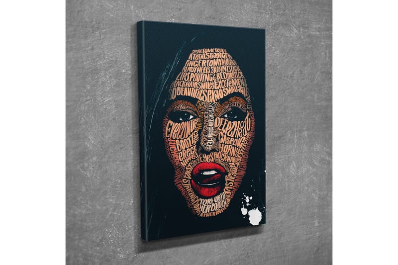 Canvastavla - Ansikte format av ord och fraser i olika nyanser - Mörkblå / Brun / Röd - Inredning - Tavlor & posters - Canvastavla