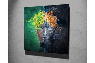 Canvastavla - Ansikte med blomsterkrans i kontrasterande färger - Grön / Gul / Orange - Inredning - Tavlor & posters - Canvastavla