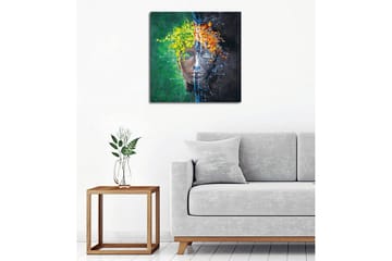 Canvastavla - Ansikte med blomsterkrans i kontrasterande färger - Grön / Gul / Orange - Inredning - Tavlor & posters - Canvastavla