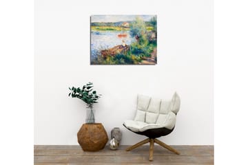 Canvastavla - Avkopplande scen vid en sjö med en person i båt och omgivande grönska - Grön / Blå / Beige - Inredning - Tavlor & posters - Canvastavla