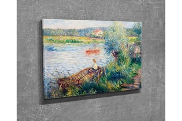 Canvastavla - Avkopplande scen vid en sjö med en person i båt och omgivande grönska - Grön / Blå / Beige - Inredning - Tavlor & posters - Canvastavla